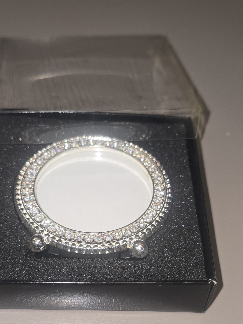 Round Silver Metal Mini Picture Frame w/ Diamante Bling Rhinestones Tabletop - Picture 8 of 9